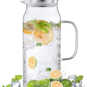 2 Liter 68 oz Glass Pitcher with Lid and Spout