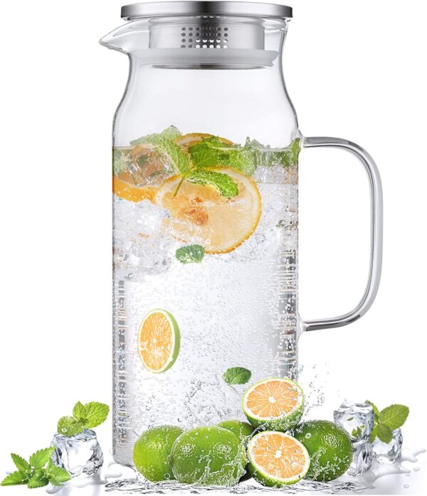2 Liter 68 oz Glass Pitcher with Lid and Spout