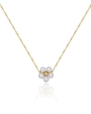 Pearl Daisy Flower Choker Necklace for Women Stainless Steel 18K Gold Plated Beaded Faux Pearls Adjustable Necklace Chain Elegant Jewelry Gifts