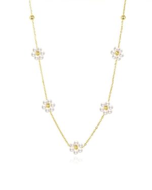 Daisy Flower Pearl Necklace, Dainty Gold Plated Pearl Choker Necklace for Women Trendy Necklaces as Summer Jewelry Bride Necklace Wedding Jewelry Gifts