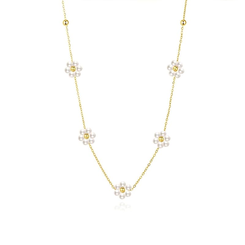 Daisy Flower Pearl Necklace, Dainty Gold Plated Pearl Choker Necklace for Women Trendy Necklaces as Summer Jewelry Bride Necklace Wedding Jewelry Gifts