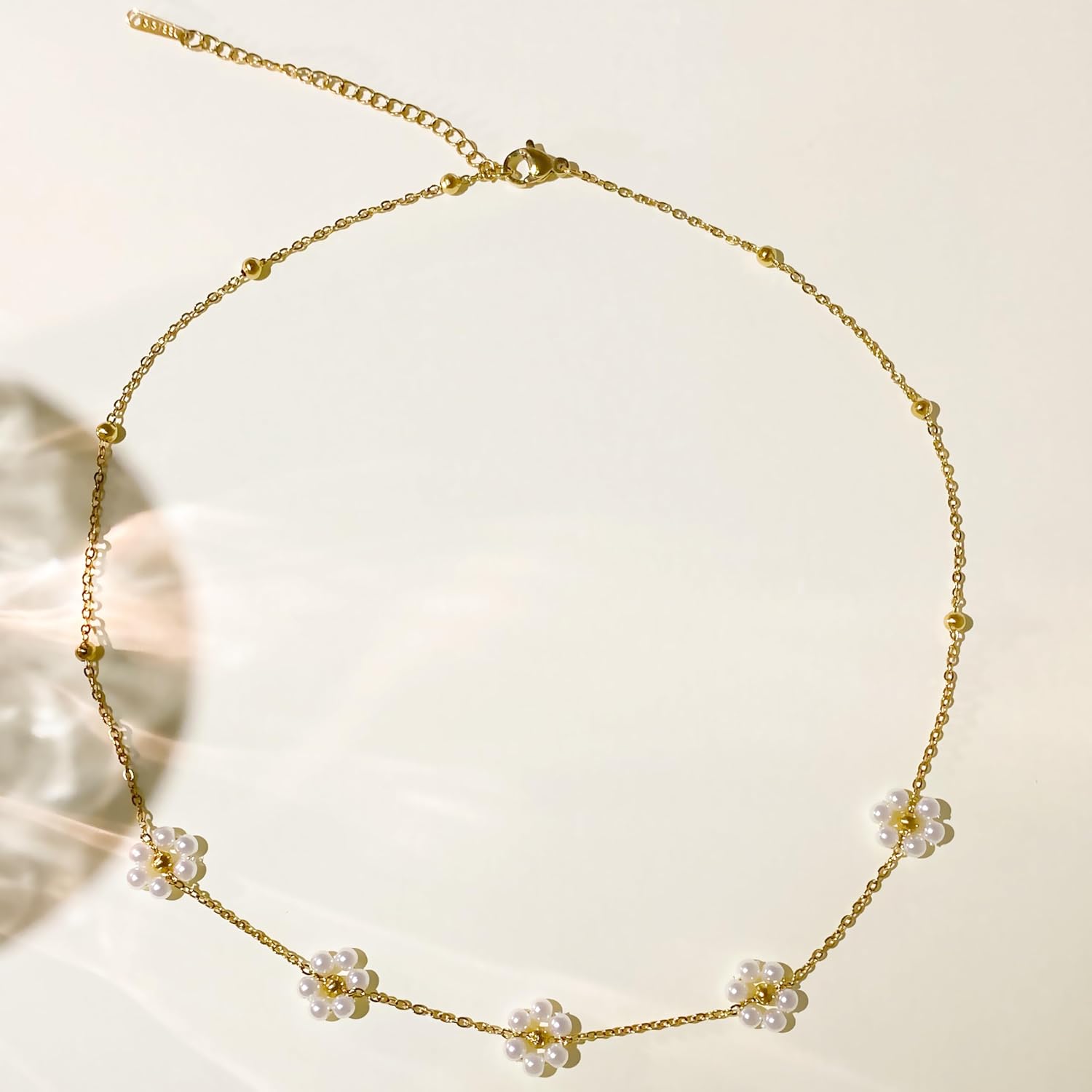 Daisy Flower Pearl Necklace, Dainty Gold Plated Pearl Choker Necklace for Women Trendy Necklaces as Summer Jewelry Bride Necklace Wedding Jewelry Gifts - Image 6