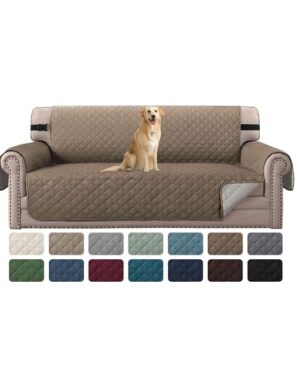 H.VERSAILTEX Reversible Quilted Sofa Cover Water Resistant Sofa Slipcover Washable Couch Cover with Non Slip Elastic Strap Furniture Protector for Kids, Dogs, Pets(Sofa, Taupe Brown/Beige)
