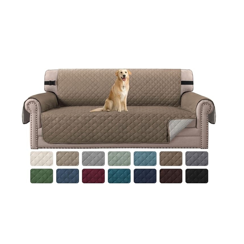 H.VERSAILTEX Reversible Quilted Sofa Cover Water Resistant Sofa Slipcover Washable Couch Cover with Non Slip Elastic Strap Furniture Protector for Kids, Dogs, Pets(Sofa, Taupe Brown/Beige)