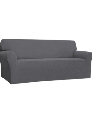 Easy-Going Stretch 4 Seater Sofa Slipcover 1-Piece Sofa Cover Furniture Protector Couch Soft with Elastic Bottom for Kids, Polyester Spandex Jacquard Fabric Small Checks Gray