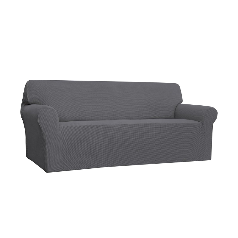 Easy-Going Stretch 4 Seater Sofa Slipcover 1-Piece Sofa Cover Furniture Protector Couch Soft with Elastic Bottom for Kids, Polyester Spandex Jacquard Fabric Small Checks Gray