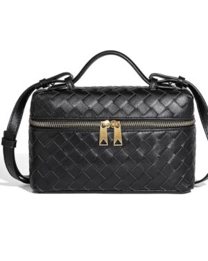 Trendy Woven Crossbody Purse Square Box Hobo Bags Women Shoulder Bag Cute Satchels PU Leather Top-Handle Tote Handbag, Black