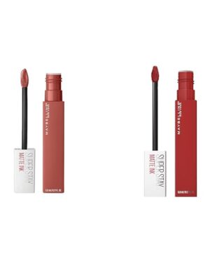 MAYBELLINE Super Stay Matte Ink Liquid Lipstick Makeup Long Lasting High Impact Color Up to 16H Wear Self-Starter Light Red and Hustler Red Brown