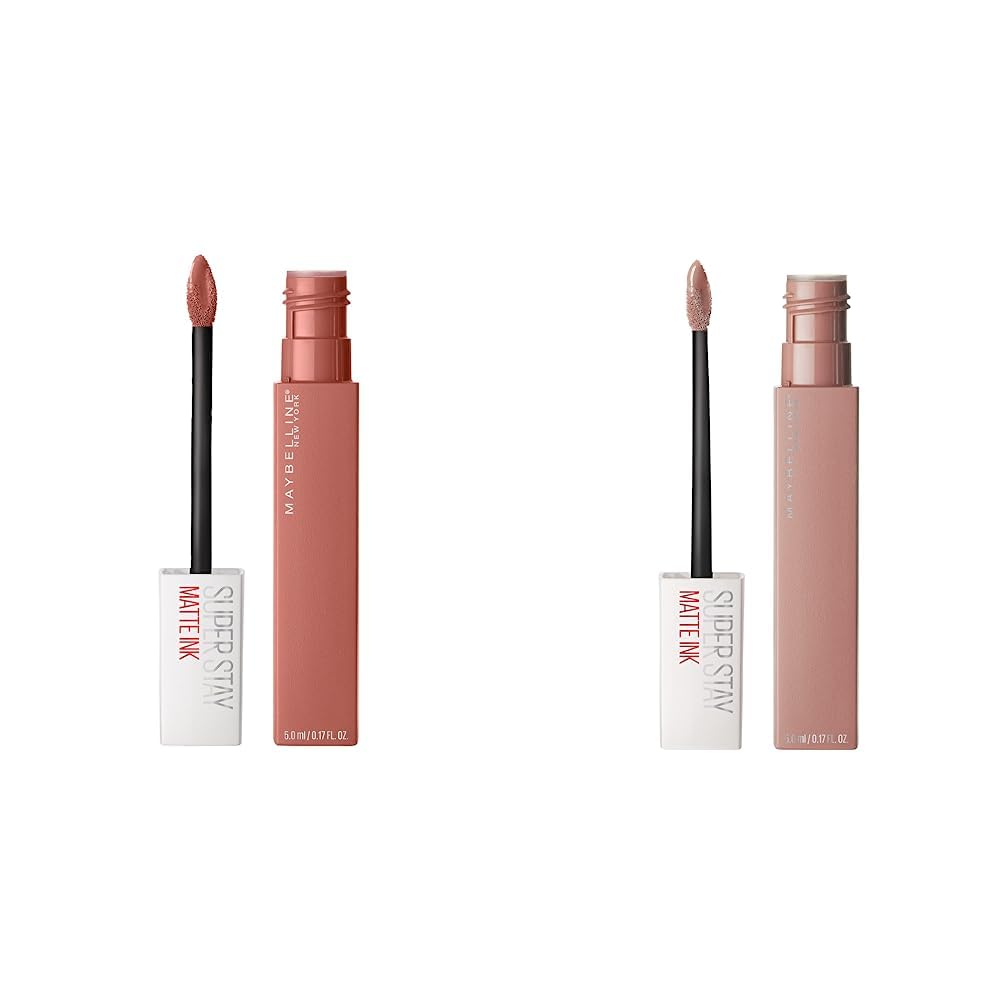 MAYBELLINE Super Stay Matte Ink Liquid Lipstick Makeup Long Lasting High Impact Color Up to 16H Wear Loyalist Light Pink Beige and Seductress Light Rosey Nude
