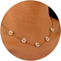 Dainty Pearl Necklace for Women,14K Gold Plated Pearl Choker Daisy Pearl Necklaces Simple White Pearl Necklace for Wedding Prom Bridal Jewelry Gift