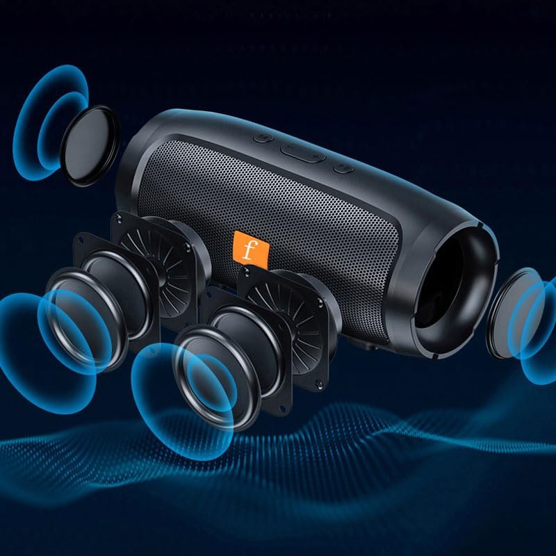 Waterproof Bluetooth Speaker with 32GB SD Card | IPX5 Splash Proof | 1200mAh Battery | 10m Wireless Range | Portable for Outdoor, Shower, Travel (17x8x8cm) (Black) - Image 6