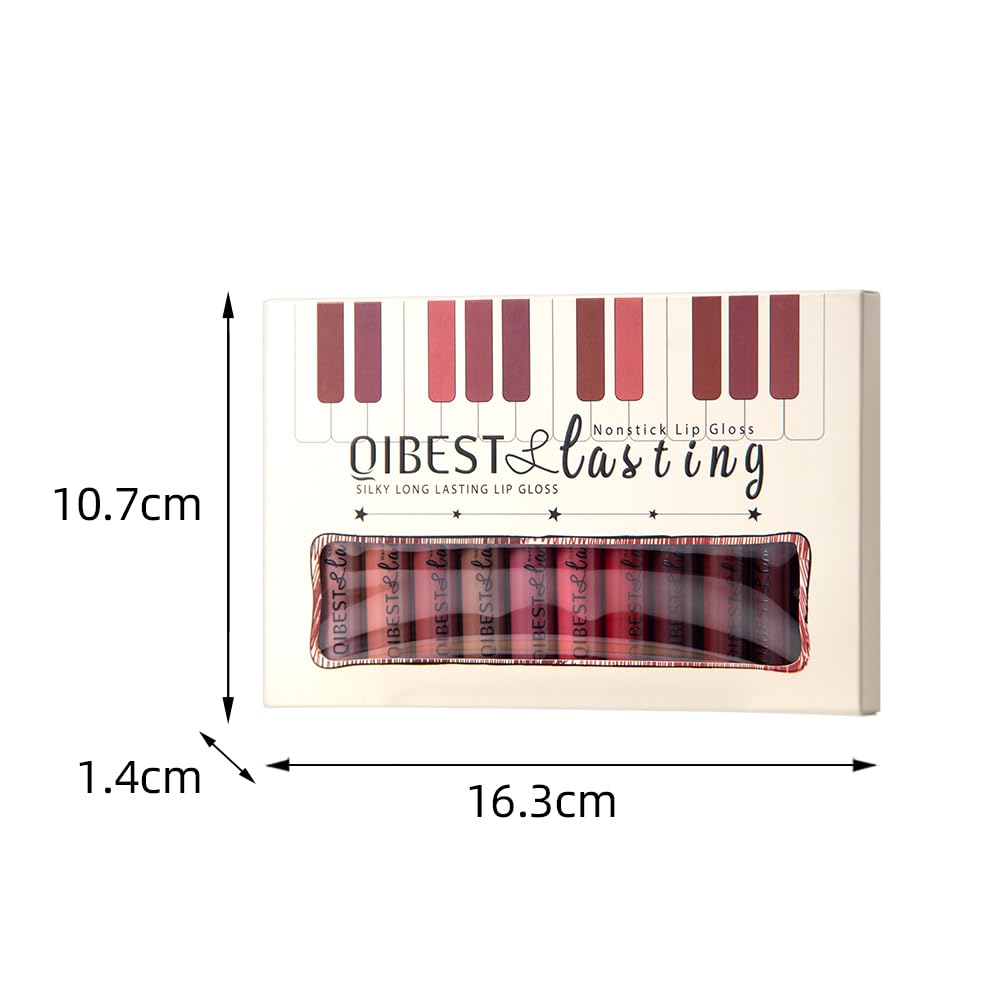 QiBest 12Pcs Matte Liquid Lipstick Set for Girls & Women, 24 Hours Long Lasting Waterproof Nude & Dark Red Lip Gloss Makeup Gift Kits, Velvet Non-Stick Cup Mate Duracion 24 Horas Originales Lip Stains - Image 7