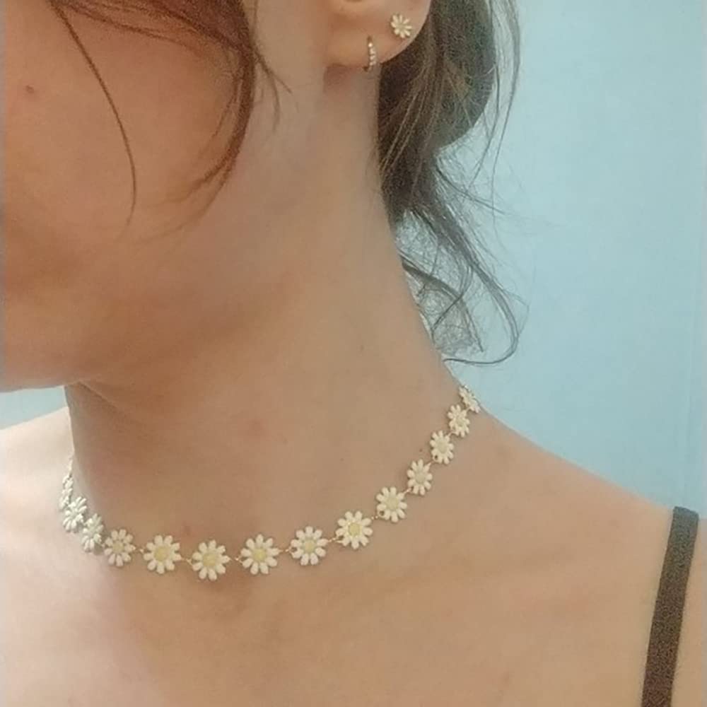 Cute Daisy Flower Necklace Fashion Jewelry For Women Chrysanthemum Choker Enamel Sunflower Neck Jewelry For Women (Necklace) - Image 2