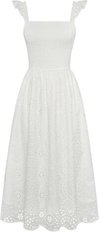 GRACE KARIN Women's 2025 Summer Ruffle Sleeve Midi Dress Square Neck Hollow Out Eyelet Smocked Beach Long Dress with Pockets