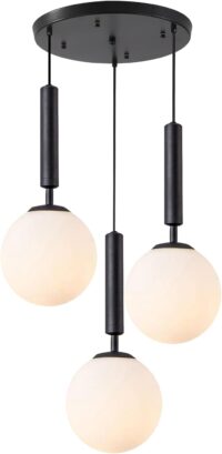 KCO Lighting 3 Light Globe Cluster Pendant Light Modern Large Milk Glass Chandelier Mid Century Black Cluster Chandelier Pendant Lighting Vintage Multi Light Hanging Ceiling Fixture