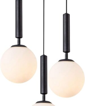 KCO Lighting 3 Light Globe Cluster Pendant Light Modern Large Milk Glass Chandelier Mid Century Black Cluster Chandelier Pendant Lighting Vintage Multi Light Hanging Ceiling Fixture