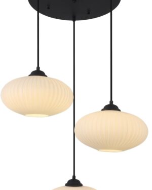 KCO Lighting 3-Light Cluster Pendant Hanging Lights Black Globe Chandelier Light Fixture Large Milk Glass Cluster Pendant Lights Mid Century Modern Multi Light Pendant Lighting Kitchen Island