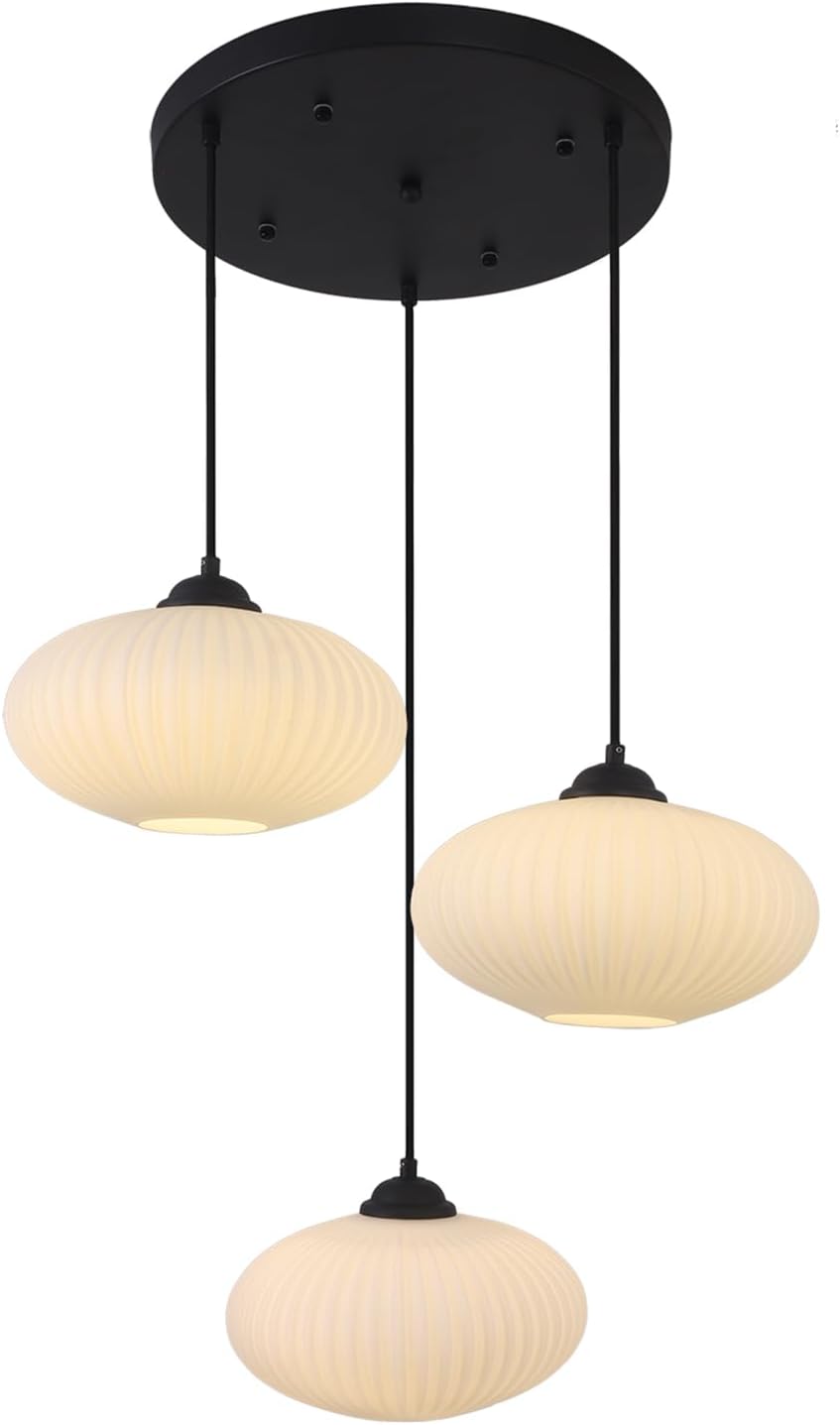 KCO Lighting 3-Light Cluster Pendant Hanging Lights Black Globe Chandelier Light Fixture Large Milk Glass Cluster Pendant Lights Mid Century Modern Multi Light Pendant Lighting Kitchen Island