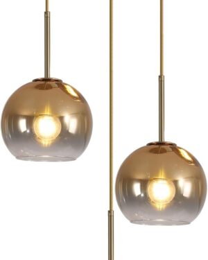 KCO Lighting 3 Light Globe Cluster Pendant Light Modern Glass Cluster Chandelier Gold Glass Pendant Light Fixture Mid Century Dining Room Chandelier Multi Pendant Light Fixture