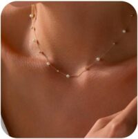 Gold Pearl Necklaces for Women: Dainty Pearl Pendant Necklace Simple 18K Gold Plated Pearl Choker Necklaces Trendy Pearl Jewelry for Women