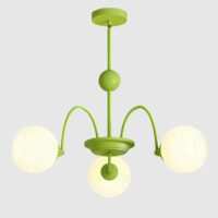 KCO Lighting Mid Century Modern 3-Light Sputnik Chandelier Milk Glass Globe Pendant Light Fixture Nordic Green Chandelier Vintage Flush Mount Ceiling Light for Kitchen Dining Room