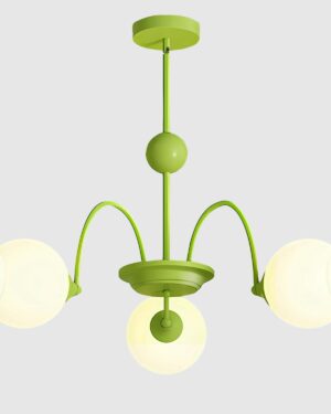 KCO Lighting Mid Century Modern 3-Light Sputnik Chandelier Milk Glass Globe Pendant Light Fixture Nordic Green Chandelier Vintage Flush Mount Ceiling Light for Kitchen Dining Room