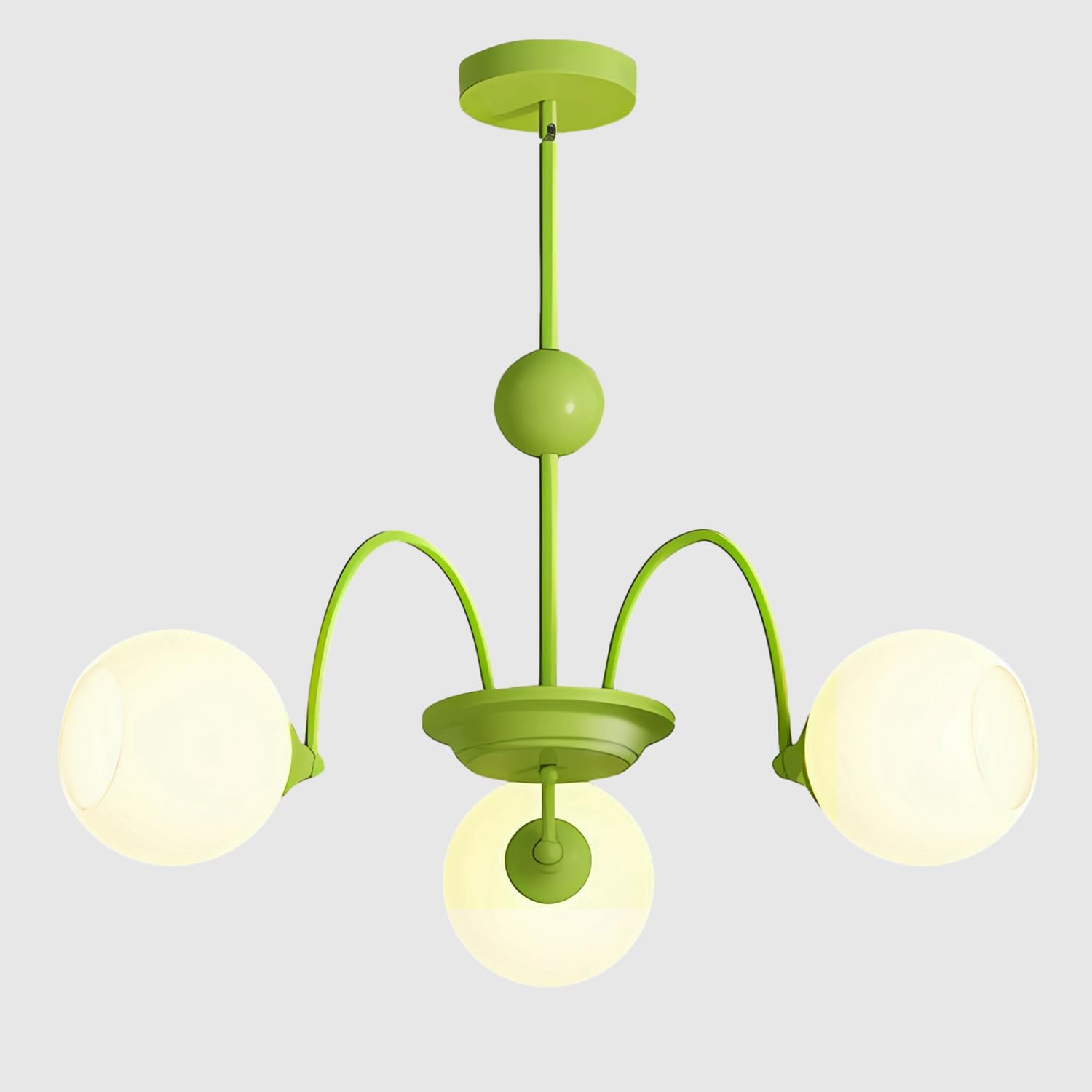 KCO Lighting Mid Century Modern 3-Light Sputnik Chandelier Milk Glass Globe Pendant Light Fixture Nordic Green Chandelier Vintage Flush Mount Ceiling Light for Kitchen Dining Room