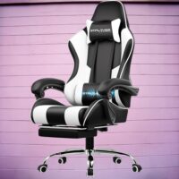 GTPLAYER Gaming Chair, Computer Chair with Footrest and Lumbar Support, Height Adjustable Game Chair with 360°-Swivel Seat and Headrest and for Office or Gaming (Pearl White)
