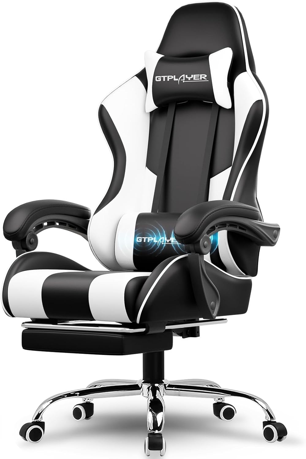GTPLAYER Gaming Chair, Computer Chair with Footrest and Lumbar Support, Height Adjustable Game Chair with 360°-Swivel Seat and Headrest and for Office or Gaming (Pearl White) - Image 8