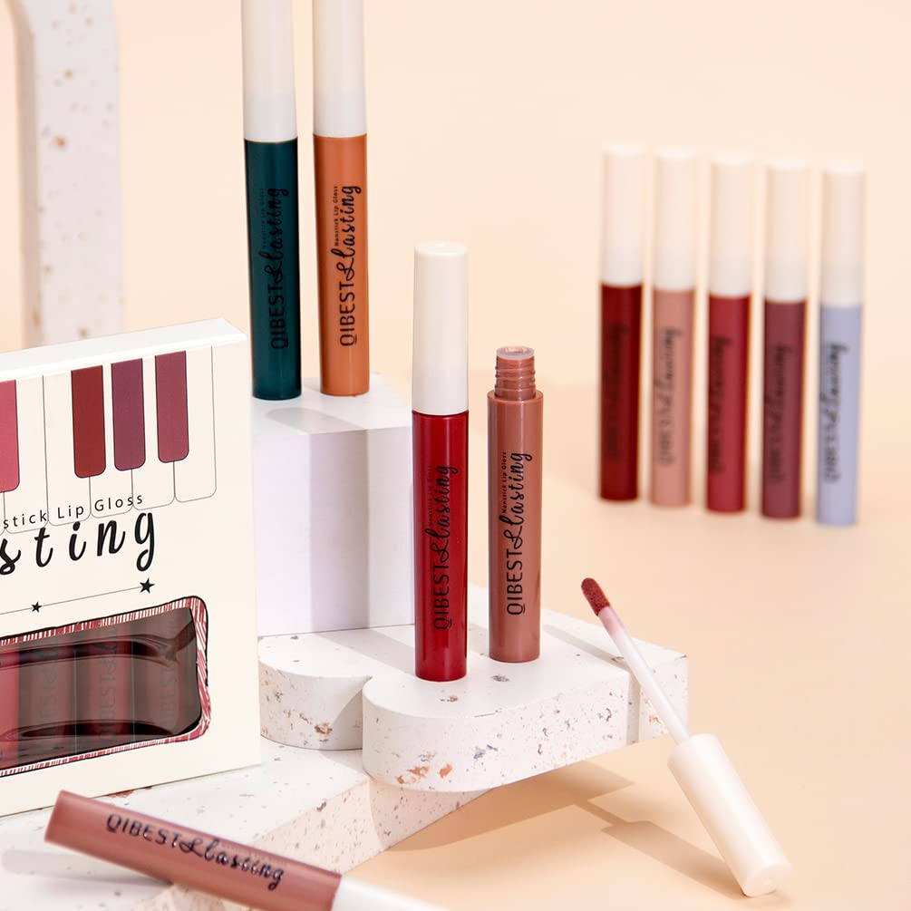 QiBest 12Pcs Matte Liquid Lipstick Set for Girls & Women, 24 Hours Long Lasting Waterproof Nude & Dark Red Lip Gloss Makeup Gift Kits, Velvet Non-Stick Cup Mate Duracion 24 Horas Originales Lip Stains - Image 4