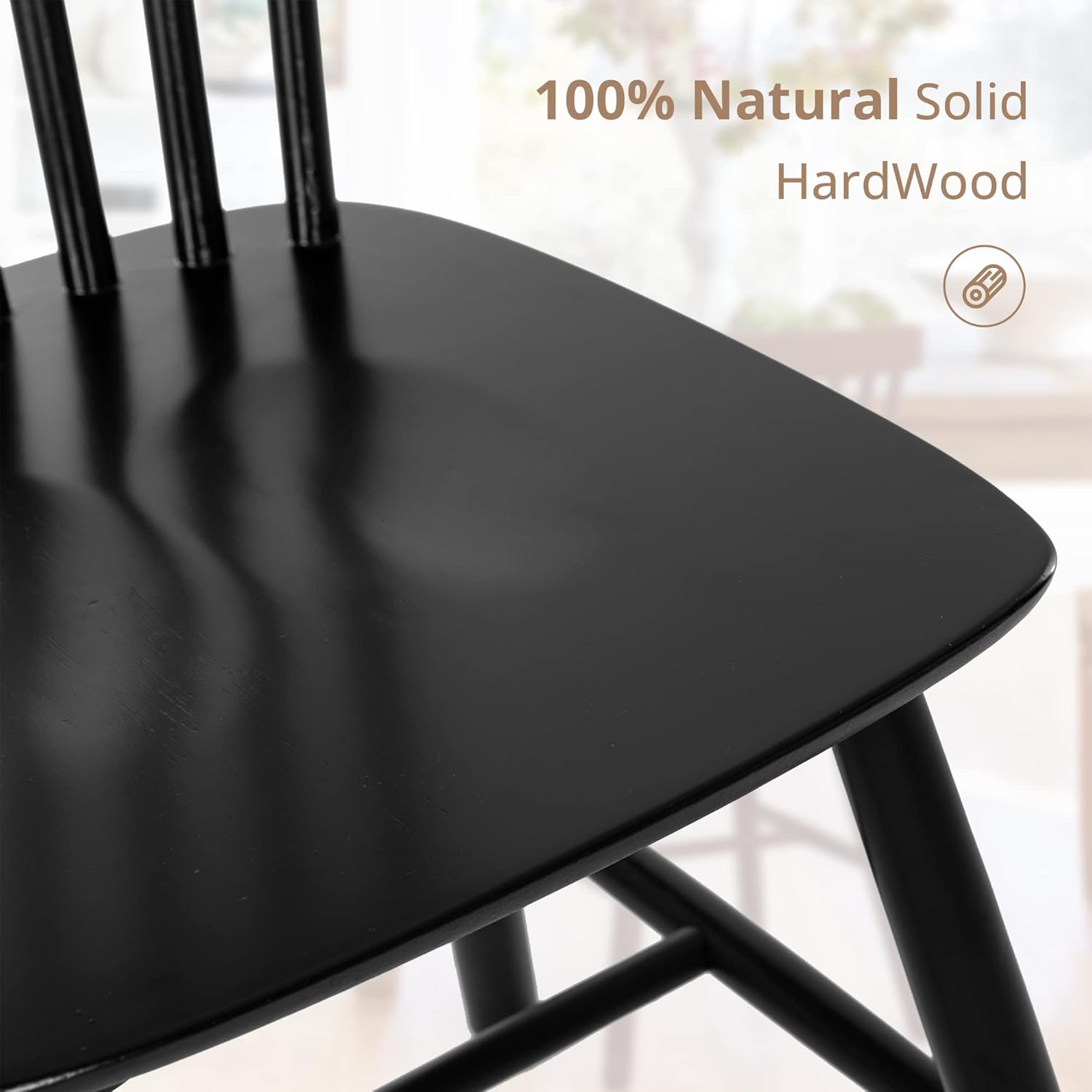 LUE BONA Windsor Dining Chair Set of 4, Spindle Back Wooden Chairs for Kitchen and Dining Room, Restaurant, Cafe, Hotel, Black - Image 3