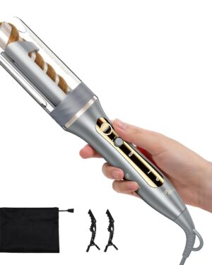 Zavarea Automatic Curling Iron, 1 Inch Hair Curler with 5 Temperatures, 3-Ways Rotation & 3-Styling Modes, Anti-Scald & Tangle-Free Self Rotating Curling Wand (Silver Gold)
