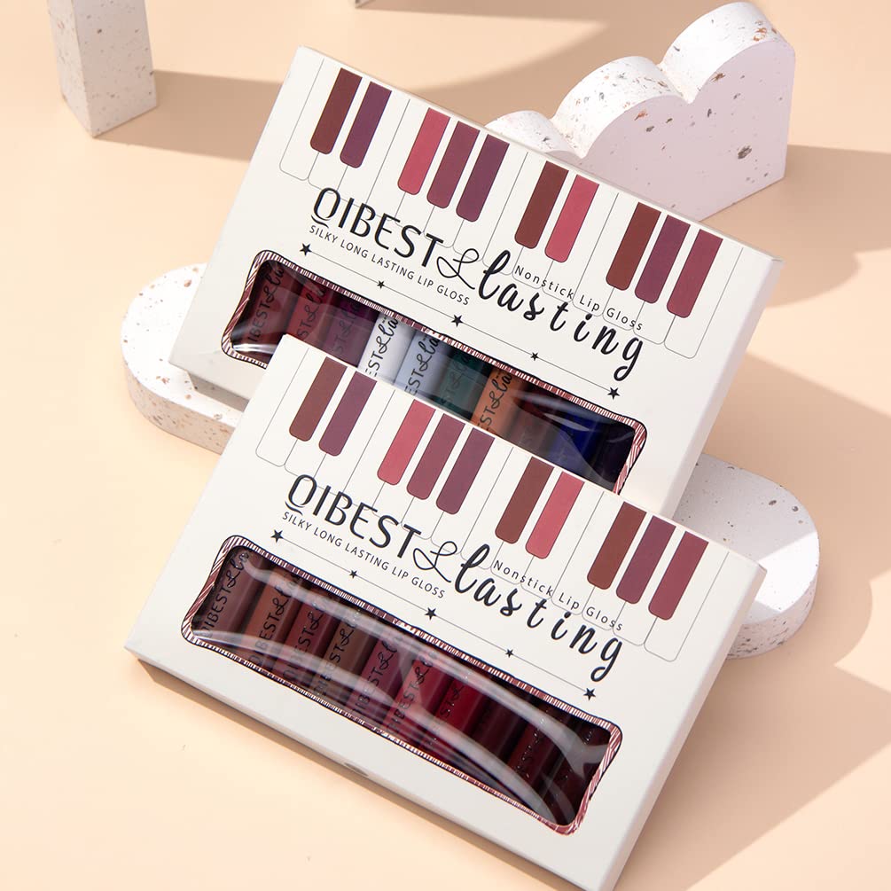 QiBest 12Pcs Matte Liquid Lipstick Set for Girls & Women, 24 Hours Long Lasting Waterproof Nude & Dark Red Lip Gloss Makeup Gift Kits, Velvet Non-Stick Cup Mate Duracion 24 Horas Originales Lip Stains - Image 5
