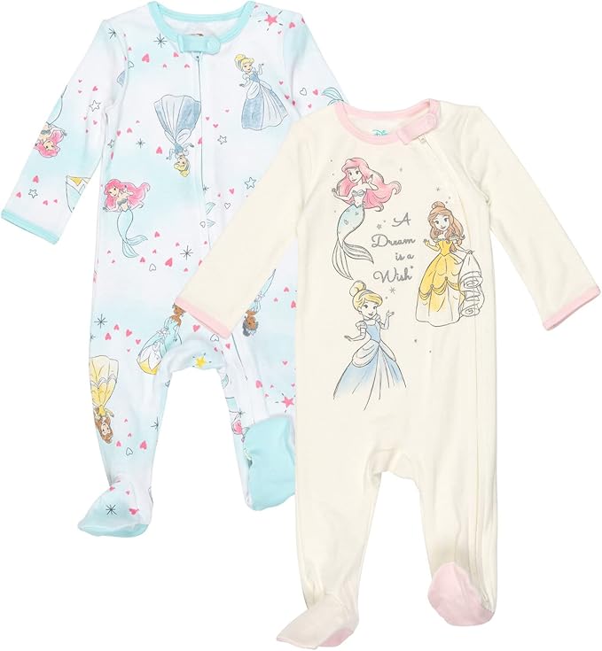 Disney Junior Baby Girls 2 Pack Zip Up Sleep N' Plays Newborn to Infant Sizes (Newborn - 24 Months)