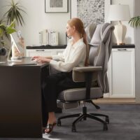 Dowinx Big and Tall Office Chair with Massage Lumbar Support,Executive Office Chair with Wide Thick Seat Cushion and Adjustable Armrest,Mesh Computer Gaming Chairs with Footrest (Grey)
