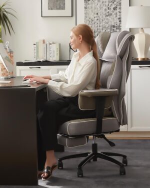 Dowinx Big and Tall Office Chair with Massage Lumbar Support,Executive Office Chair with Wide Thick Seat Cushion and Adjustable Armrest,Mesh Computer Gaming Chairs with Footrest (Grey)