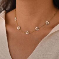 Dainty Pearl Necklace for Women,14K Gold Plated Pearl Choker Daisy Pearl Necklaces Simple White Pearl Necklace for Wedding Prom Bridal Jewelry Gift - Image 3