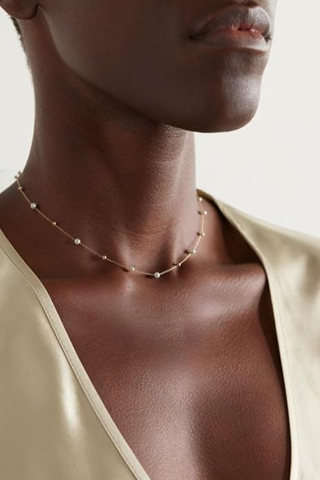 Gold Pearl Necklaces for Women: Dainty Pearl Pendant Necklace Simple 18K Gold Plated Pearl Choker Necklaces Trendy Pearl Jewelry for Women - Image 2
