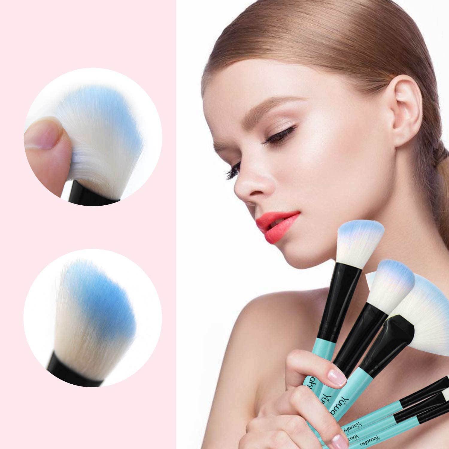 Makeup Brushes Set, 32pcs Blue Premium Cosmetic Make Up Brushes Foundation Blending Blush Concealer Shader Eyeshadow Eyeliner Compatible withTravel Makeup Bag - Image 2
