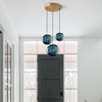 KCO Lighting Mid Century Modern 3-Lights Globe Pendant Light Fixture Brass Gold Cluster Pendant Light Kitchen Island Multi Light Pendant Lighting Ceiling Hanging Blue Glass Hanging Light - Image 3