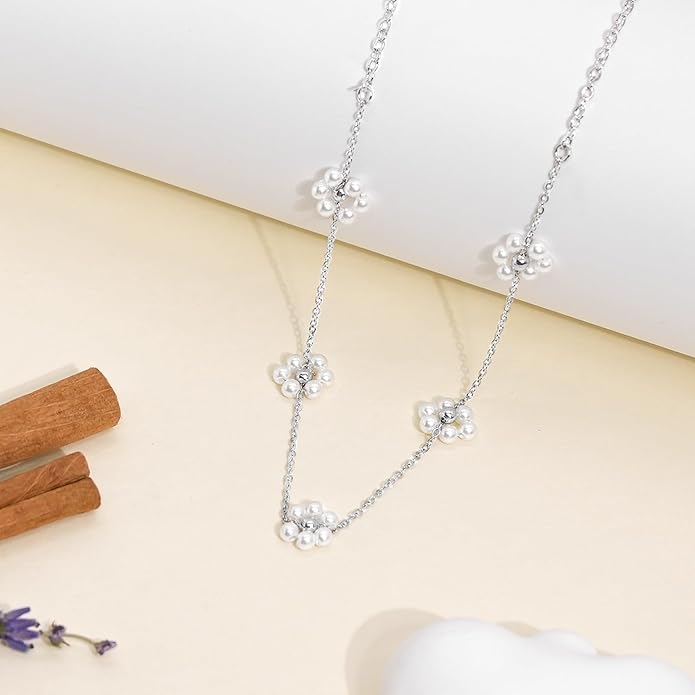 Daisy Pearl Necklace 18K Stainless Steel Gold Pearl Flower Necklace for Women Dainty Elegant Gift for Her Best Wishes - Image 6