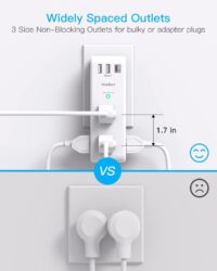 Surge Protector Outlet Extender with Rotating Plug - One Beat 6 AC Multi Plug Outlet with 3 USB Ports (1 USB C), 1800J Wall Charger, 3-Sided Power Strip Spaced Outlet Splitter for Home Office Travel - Image 3