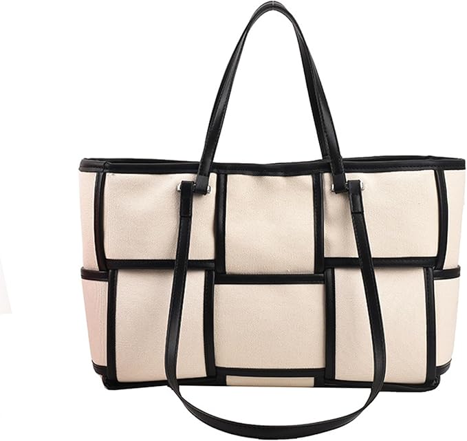 Women Large Leather Woven Shoulder Bag Crossbody Bag,Ladies Top Handle Satchel Tote Work Bag with Matching Clutch