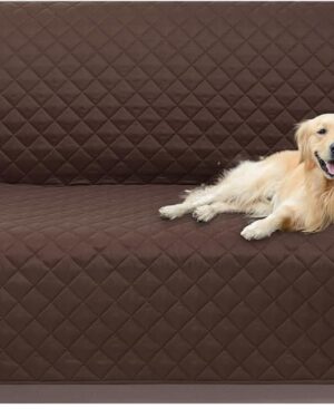 U-NICE HOME Reversible Sofa Cover Couch Cover for Dogs with Elastic Straps Water Repellent Furniture Protector for Pets Couch Cover for 3 Cushion Couch (Sofa, Coffee/Beige)