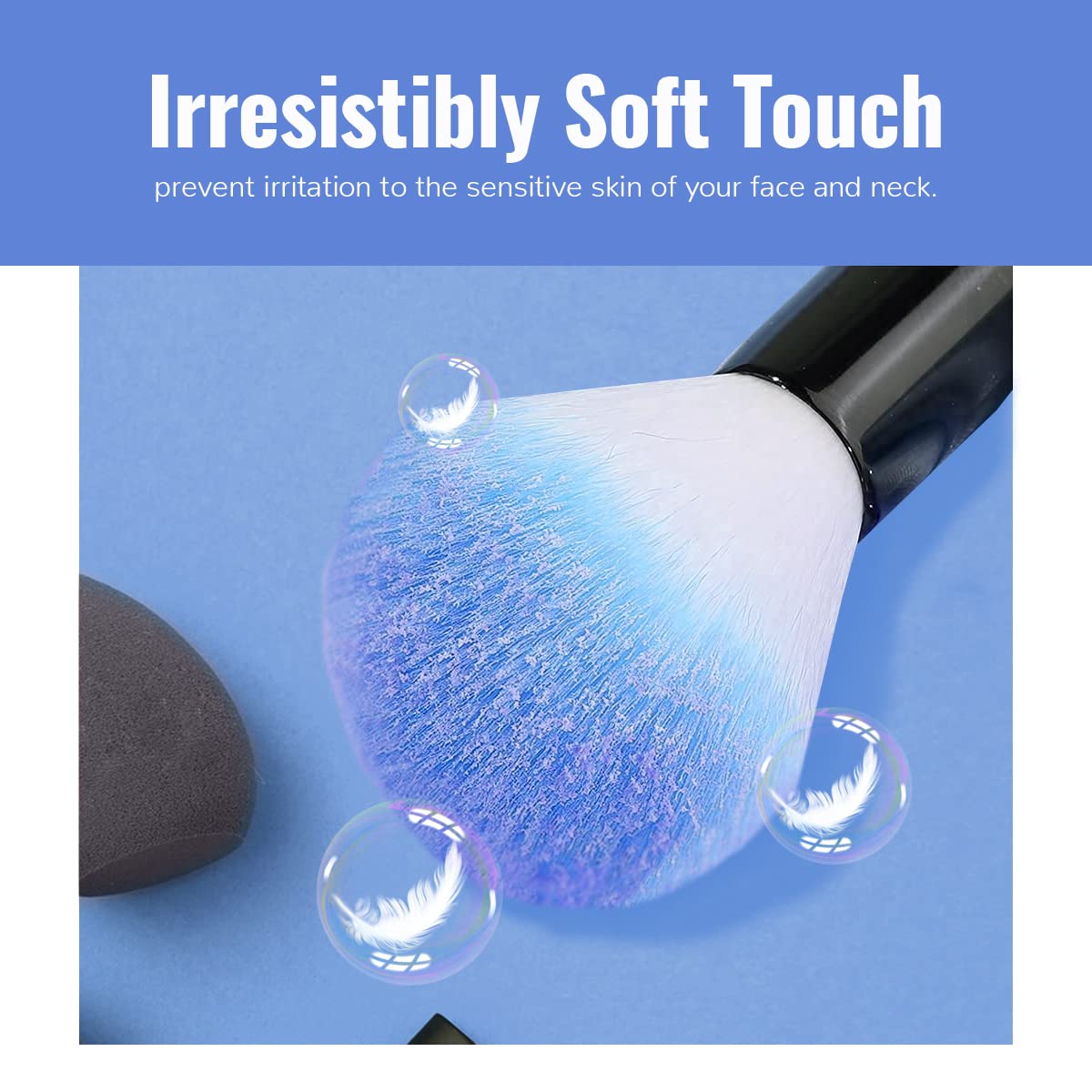 Makeup Brushes Set, 32pcs Blue Premium Cosmetic Make Up Brushes Foundation Blending Blush Concealer Shader Eyeshadow Eyeliner Compatible withTravel Makeup Bag - Image 6