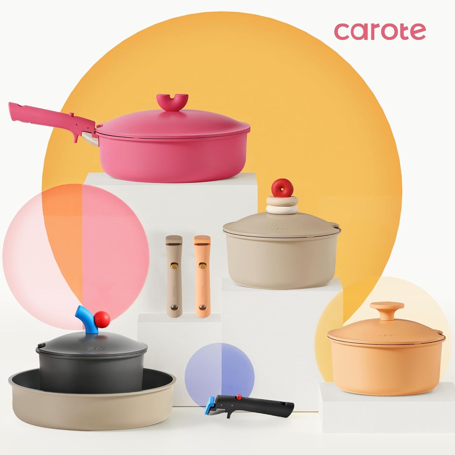 CAROTE 27pcs Pots and Pans Set Non Stick, Nonstick Cookware Set, Oven/Dishwasher/Fridge Safe Pots and Pans, RV Safe Cookware, Induction Kitchen Gift Set Detachable Handle, Pink - Image 2