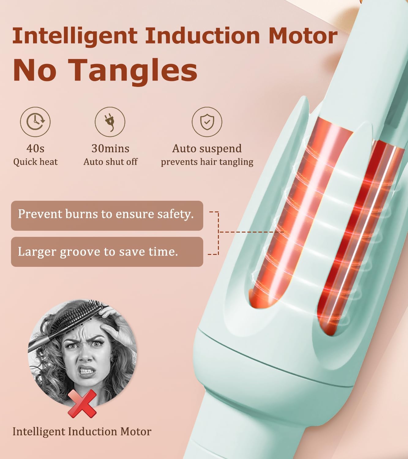 Auto Hair Curler, Automatic Curling Iron with 4 Temperature & 3 Timer, Automatic Shut-Off, Anti-Scald, Anti-Tangle Rotating Curling Wand for Hair Styling, Blue - Image 4