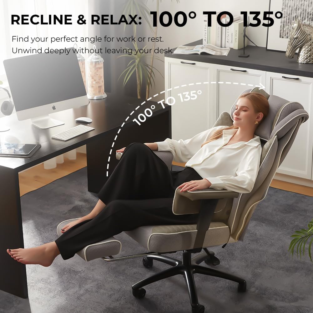 Dowinx Big and Tall Office Chair with Massage Lumbar Support,Executive Office Chair with Wide Thick Seat Cushion and Adjustable Armrest,Mesh Computer Gaming Chairs with Footrest (Grey) - Image 5