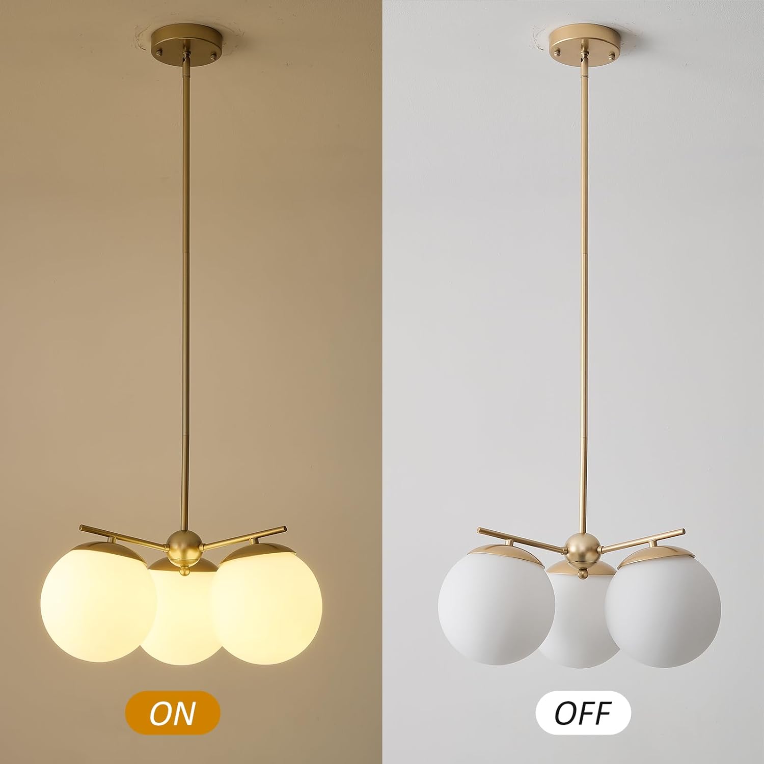 Globe Sputnik Chandelier Light Fixture 3-Light Milk White Glass Pendant Light Nordic Mid-Century Modern Ball Chandelier for Dining Room,Island,Bedroom,Living Room,Height Adjustable - Image 4
