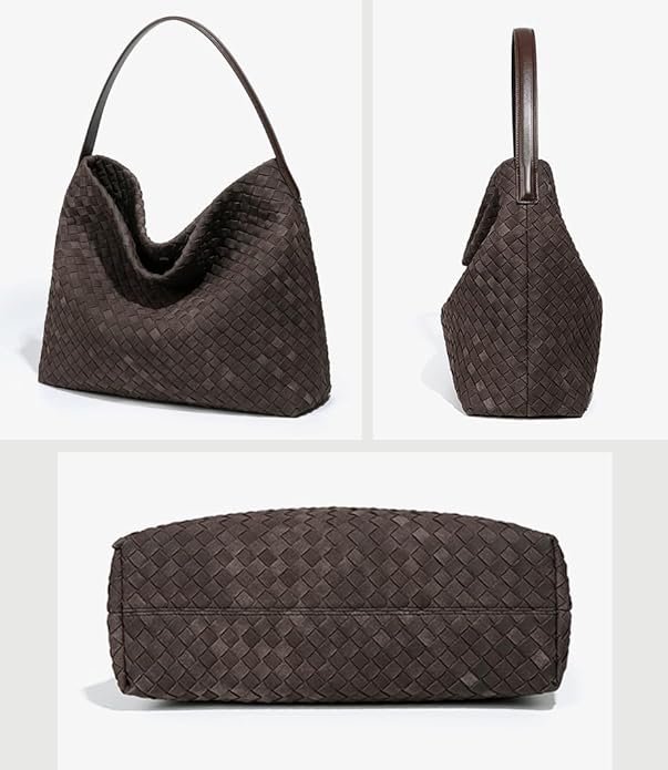 Woven Suede Shoulder Bag for Women Suede Hobo Bag Tote Elegant Handbag Satchel for Work Travel - Image 2